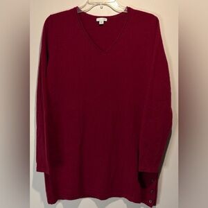 J Jill- Cashmere & Wool V Neck Sweater Tunic Top Deep Red Side Button Detail- M